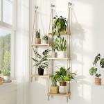 Wooden Window Plant Hanger with Shelves for Indoors