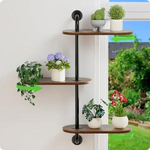 Rotating 3-Tier Wooden Window Plant Shelves