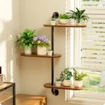 Rotating 3-Tier Wooden Window Plant Shelves