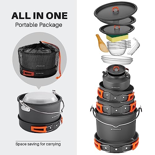 Odoland 18pcs Camping Cookware Set with Plates and Bowls