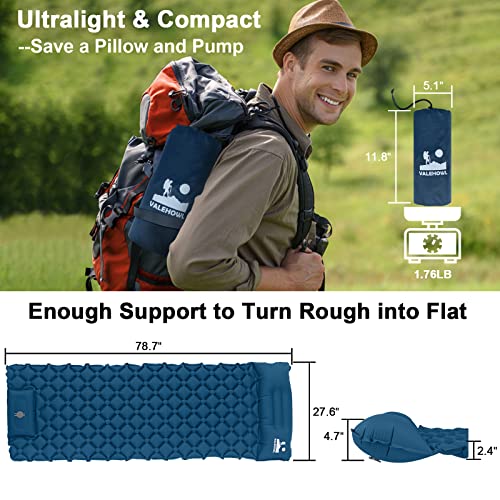 VALEHOWL Inflatable Camping Mattress with Pillow, Lightweight Sleep