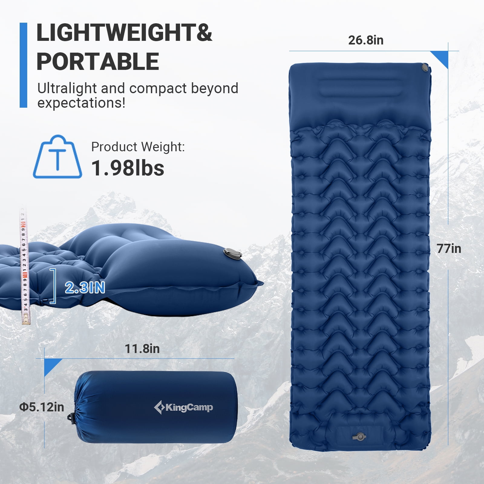 KingCamp Self-Inflating Sleeping Pad with Built-In Foot Pump