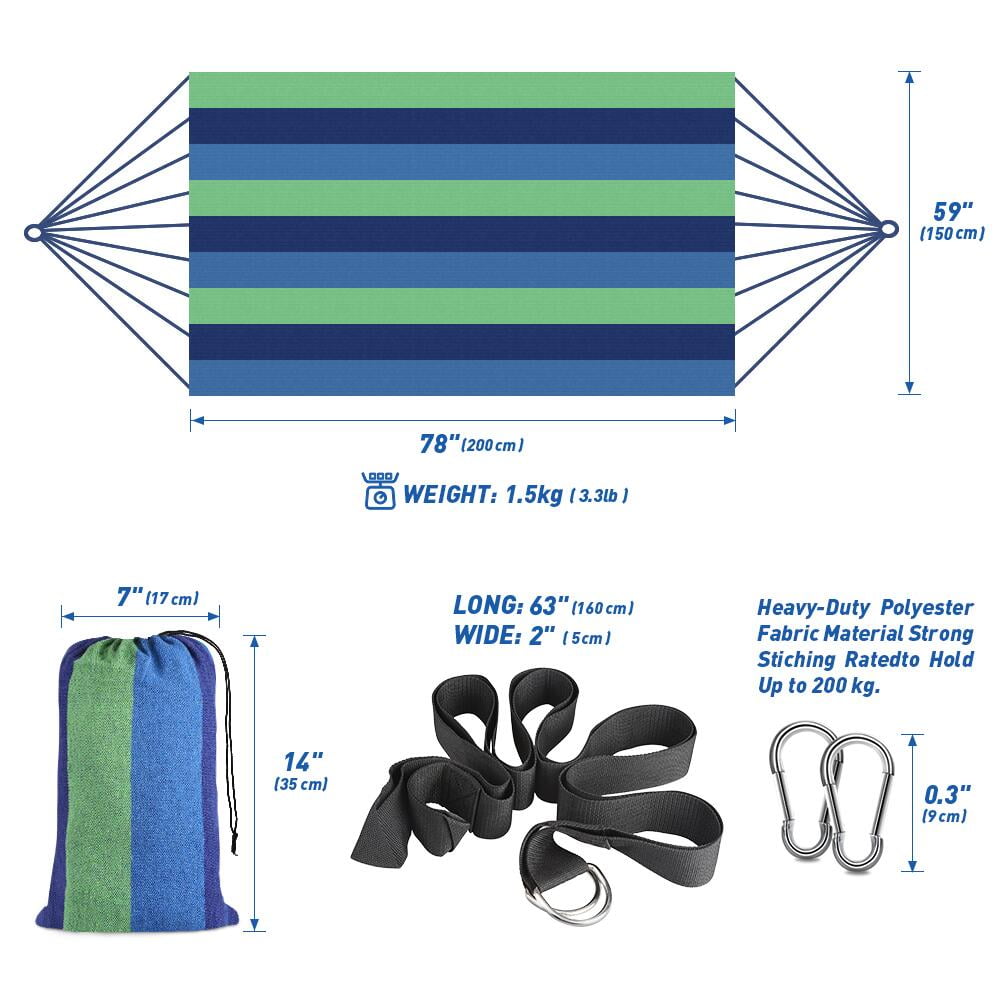 Canvas 2-Person Portable Camping Hammock, 440lbs, Blue
