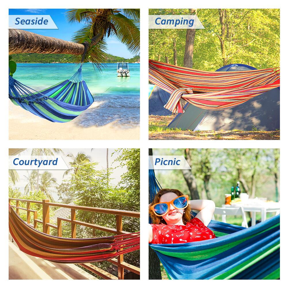 Canvas 2-Person Portable Camping Hammock, 440lbs, Blue