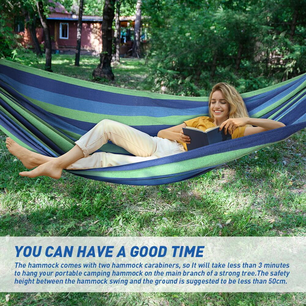 Canvas 2-Person Portable Camping Hammock, 440lbs, Blue