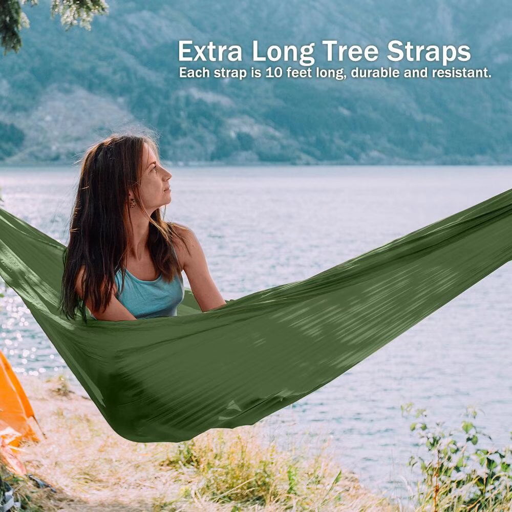 Green Lightweight Camping Hammock - Supports 400 lbs