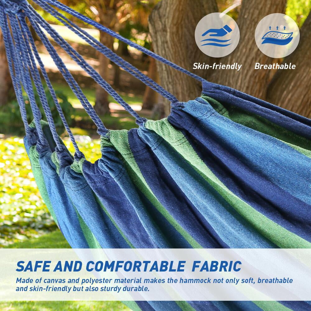 Canvas 2-Person Portable Camping Hammock, 440lbs, Blue