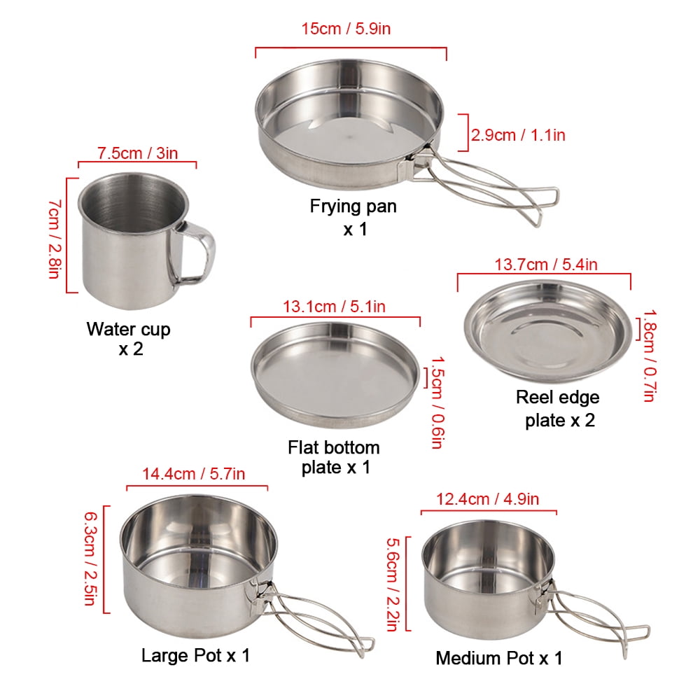 Stainless Steel Camping Cookware Set with Plates and Cups