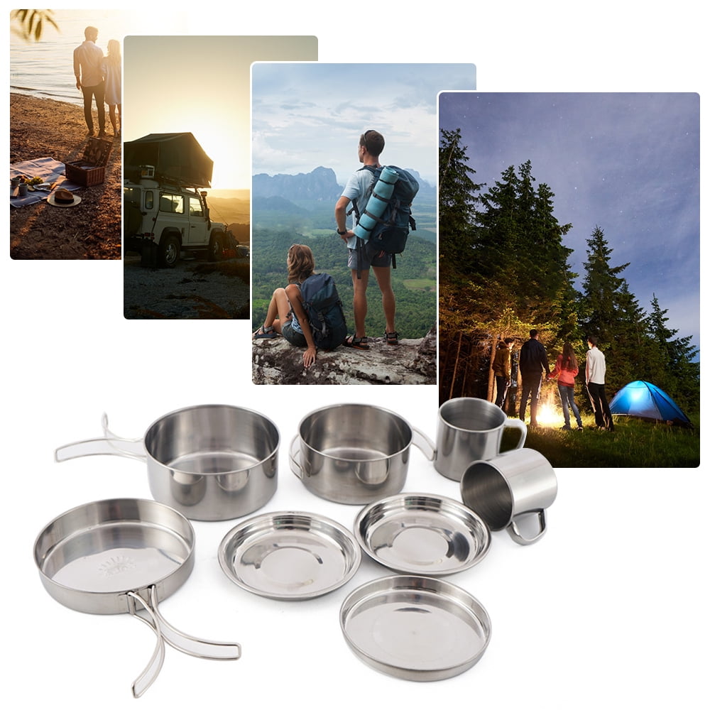 Stainless Steel Camping Cookware Set with Plates and Cups