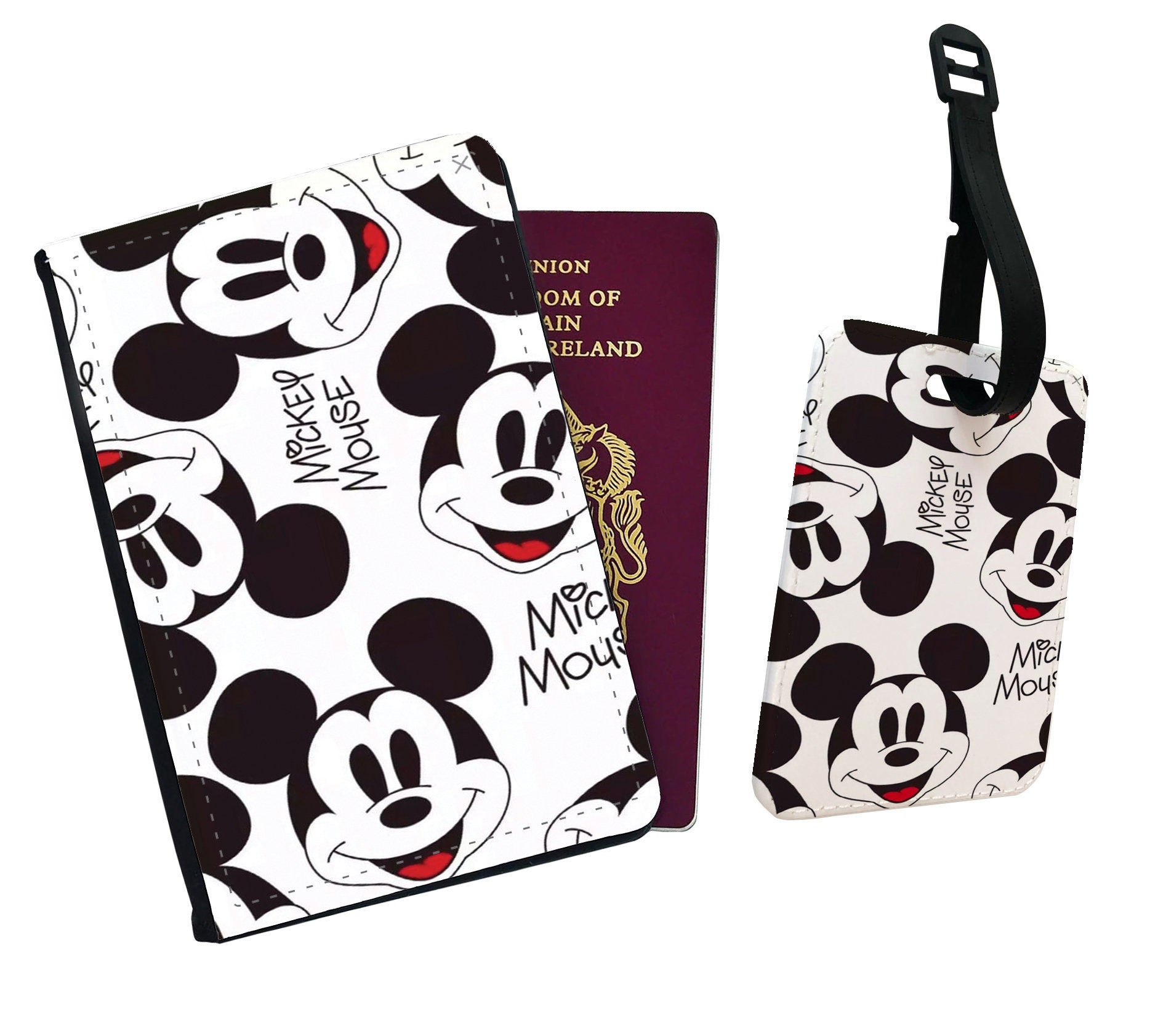 Custom Mickey Mouse Passport Cover and Luggage Tag Set