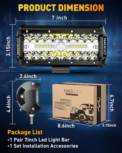 NAOEVO 7" LED Light Bar, 240W Fog Lights