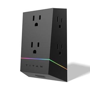Titan 6-Outlet Surge Protector, LED Light Strip with Full Spectrum Color-Select, Outlet Extender, Compatible with Power Gaming PC, Laptop, Computer Setup, PS4, PS5, Xbox, Black, 57365