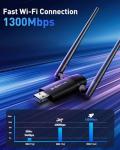 Wireless USB WiFi Adapter for PC - Nineplus 1300Mbps Dual 5Dbi Antennas 5G/2.4G WiFi Adapter for Desktop PC Laptop Windows11/10/8/7/Vista/XP, Wireless Adapters for Desktop Computer Network Adapters
