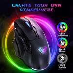 AULA Gaming Mouse, 12800 DPI RGB Wired Gaming Mouse with 13 Backlit Modes & 6 Programmable Macro Buttons, PC Gaming Mice Support DIY Keybinding, Mouse Gamer for Laptop PC Mac, universal, Black