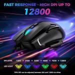 AULA Gaming Mouse, 12800 DPI RGB Wired Gaming Mouse with 13 Backlit Modes & 6 Programmable Macro Buttons, PC Gaming Mice Support DIY Keybinding, Mouse Gamer for Laptop PC Mac, universal, Black