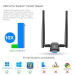 Wireless USB WiFi Adapter for PC - Nineplus 1300Mbps Dual 5Dbi Antennas 5G/2.4G WiFi Adapter for Desktop PC Laptop Windows11/10/8/7/Vista/XP, Wireless Adapters for Desktop Computer Network Adapters