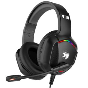 Gaming Headset with Microphone for Pc, Xbox One Series X/s, Ps4, Ps5, Switch, Stereo Wired Noise Cancelling Over-Ear Headphones with Mic, RGB, for Computer, Laptop, Mac, Nintendo, Gamer (Black)