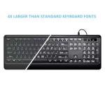 KOPJIPPOM Large Print Backlit Keyboard, USB Wired Computer Keyboard, Full Size Keyboard with White Illuminated LED Compatible for Windows Desktop, Laptop, PC, Gaming, Black