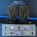 RGB Desktop Speakers with Enhanced Bass, Volume Control & 6 Colorful Lights - USB Powered & 3.5mm Aux Gaming Speakers for Laptop, PC, Tablet, Phone