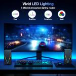 RGB Desktop Speakers with Enhanced Bass, Volume Control & 6 Colorful Lights - USB Powered & 3.5mm Aux Gaming Speakers for Laptop, PC, Tablet, Phone