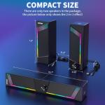 Computer Speakers, 2 in 1 PC Speaker , Gaming Speakers for PC Computer Laptop Desktop Monitor, RGB Speakers with Touch Sensitive Lighting, USB Powered 3.5mm Aux（Package Only Two Speaker, No Soundbar）