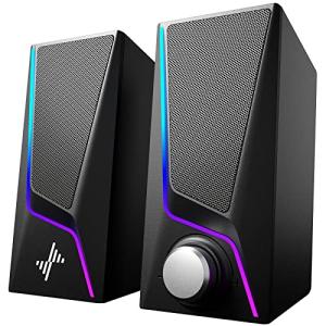 Computer Speakers, PC Speakers with 6 Lighting Modes, USB Powered Computer Speakers for Desktop Monitor with 2 Bass-Boost Ports, 2 Speaker Units, and 3.5mm Aux-in Cable for PC, Laptop, Tablet, Phone