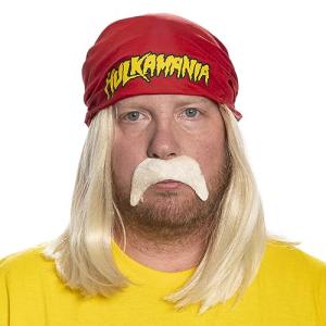 Hulk Hogan Red Bandana Wig and Mustache Set