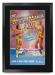 Hulk Hogan Ultimate Warrior Signed WrestleMania Poster