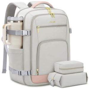 Women’s 40L TSA-Approved Travel Backpack, Grey-Pink