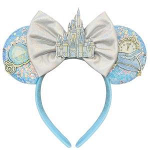 Blue Sequin Mouse Ears Headband with Bows