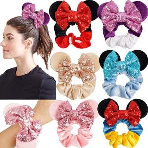 Mouse Ears Velvet Scrunchies - 6 Pack Set