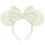 Beige Fuzzy Mouse Ears Headband with Bows