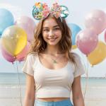 Blue Balloon Hut Sequin Mouse Ears Headband