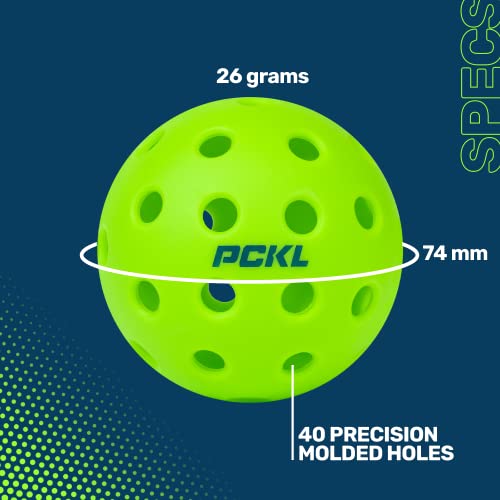 PCKL Optic Speed Pickleball Balls | Indoor & Outdoor | 4 Pack of Balls | Built to USAPA Specifications (Outdoor Neon Green)