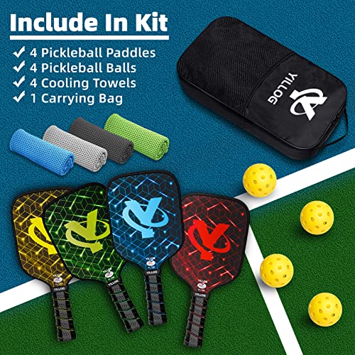 YILLOG 4-Paddle Pickleball Set with Accessories
