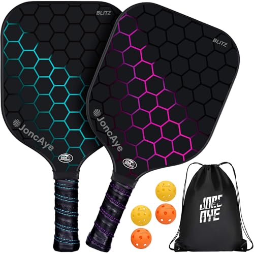 JoncAye Pickleball Racket Set: 2 Fiberglass Paddles, Accessories
