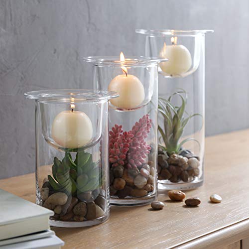 Set of 3 Glass Candle Holders with Succulents