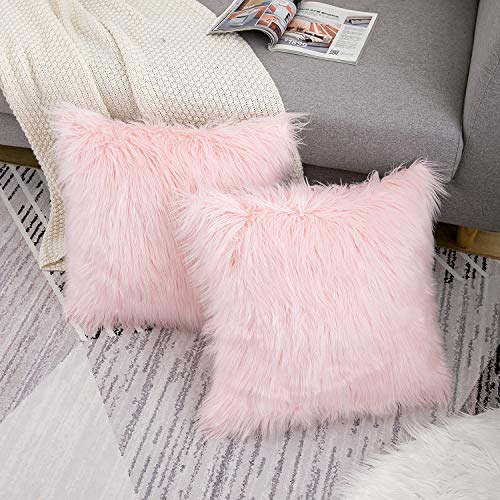 Set of 2 Pink Fluffy Pillow Covers 18x18