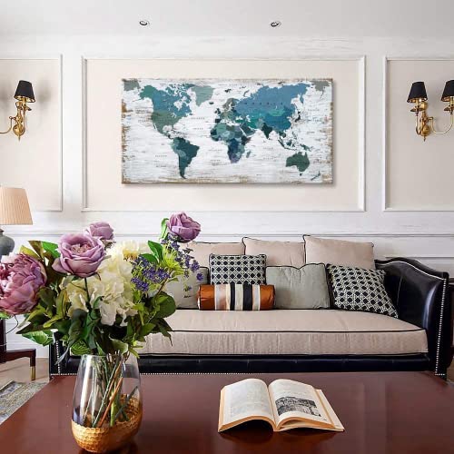 Teal World Map Wall Art for Living Spaces