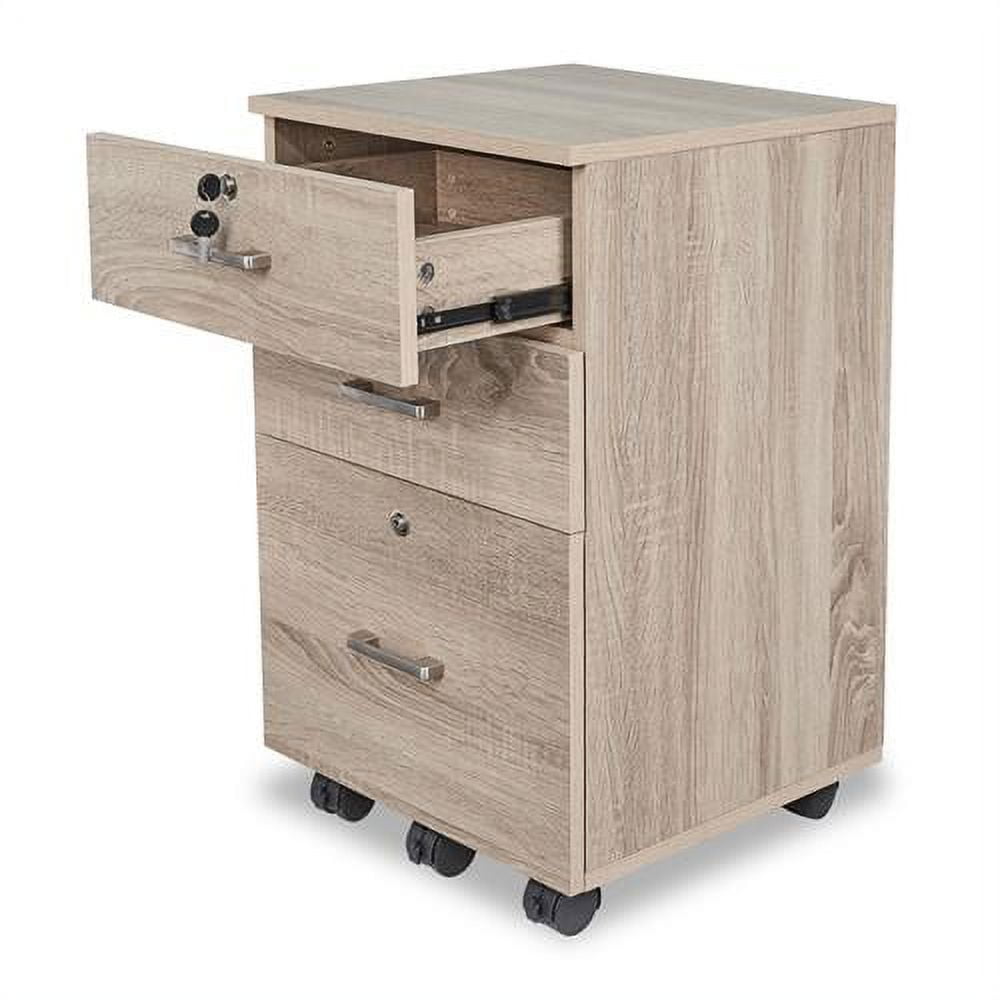 3-Drawer Locking Rolling Wood File Cabinet