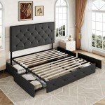 Queen Size Platform Bed with Storage and Headboard