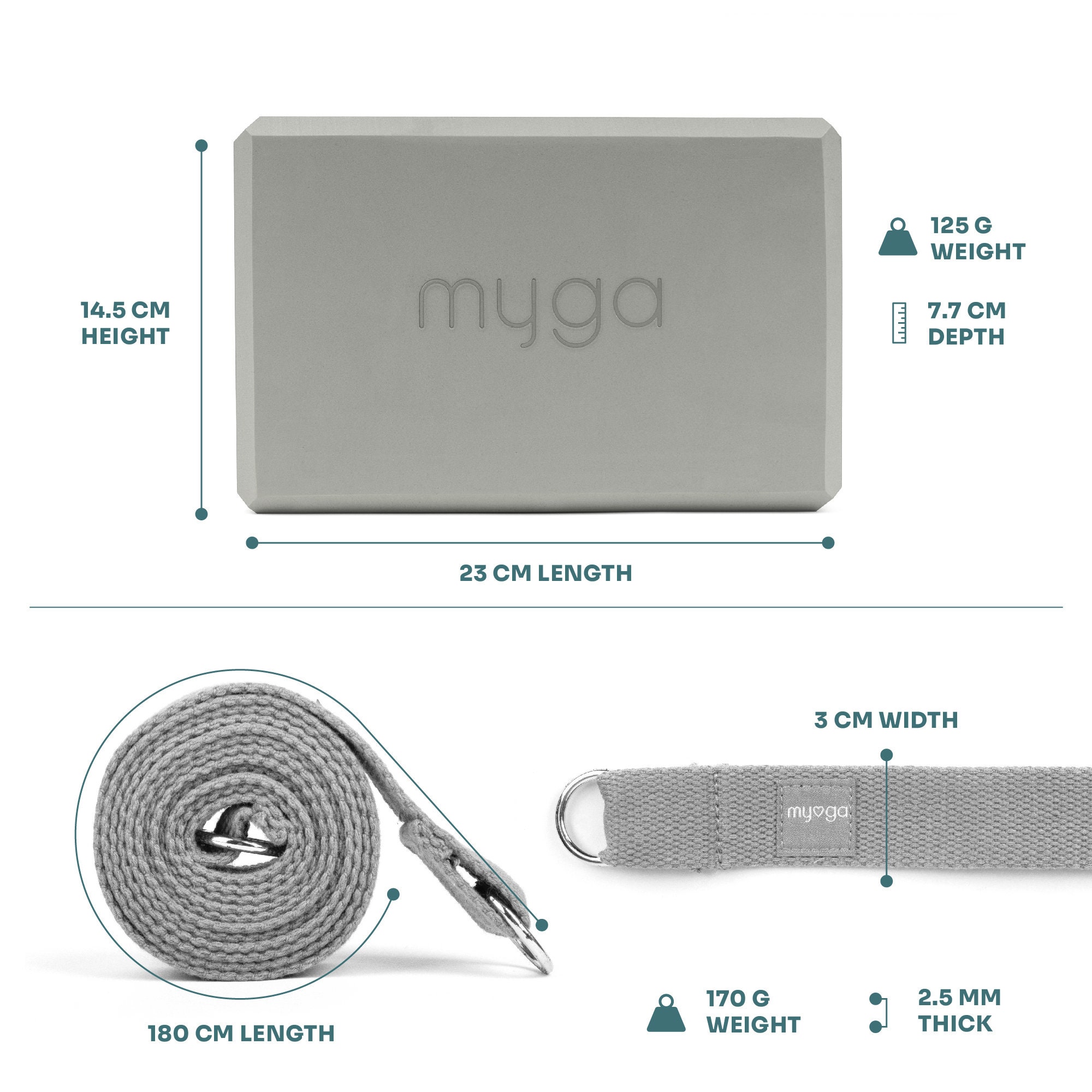 Myga Yoga Block and Strap Set - High Density