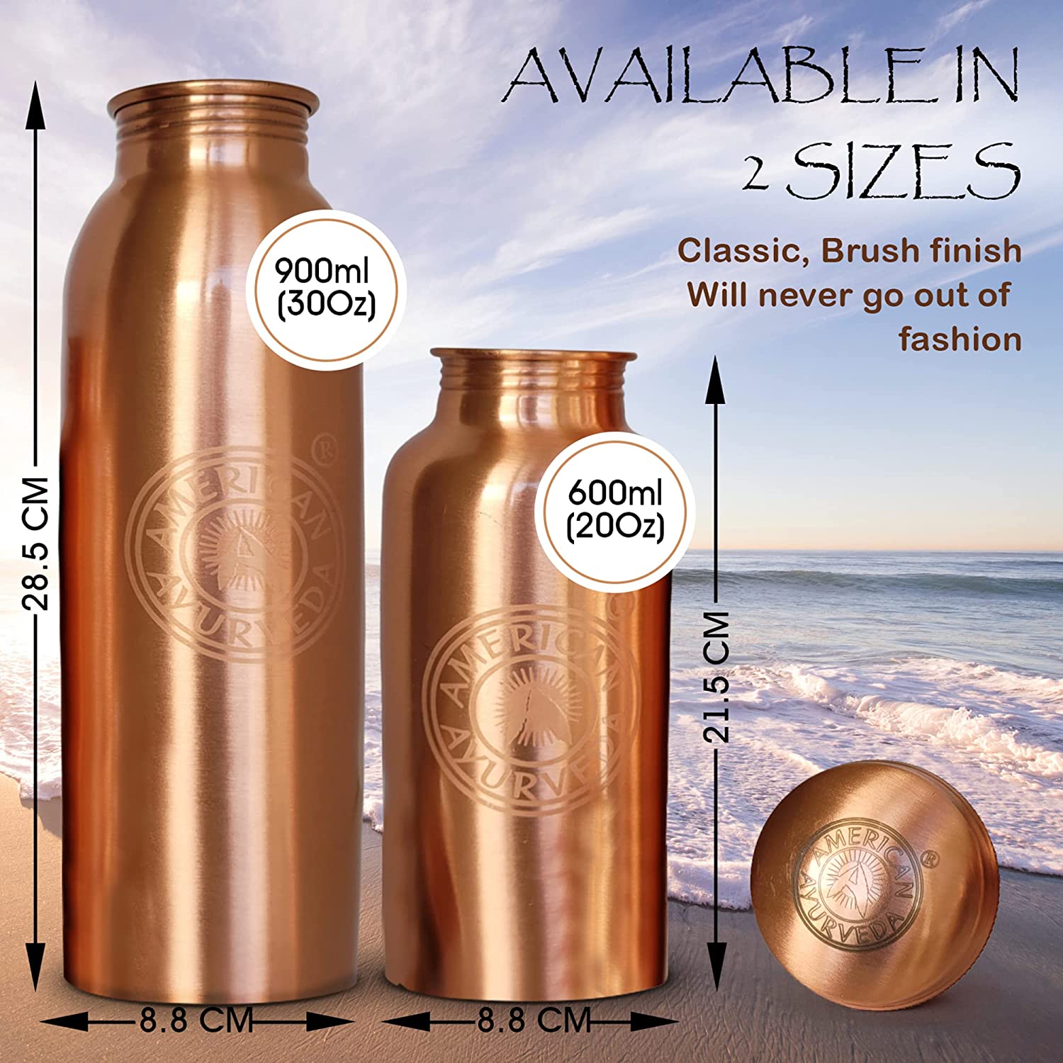Pure Copper Yoga Water Bottle 600ml/20 Oz