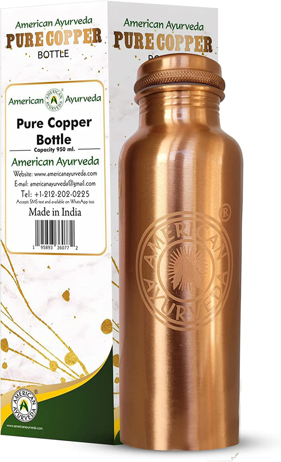 Pure Copper Yoga Water Bottle 600ml/20 Oz