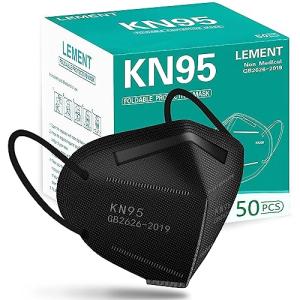 LEMENT 50pcs Black KN95 Face Masks 5 Layer