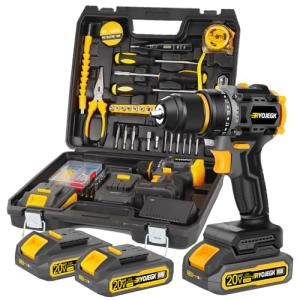 Compact Brushless Cordless Power Drill Set with Tools