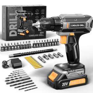 20V Cordless Drill Set with Charger and 56 Bits
