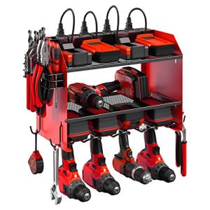 Wall-Mounted Power Tool Organizer with Charging Station