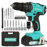 COMOWARE 20V Cordless Drill with Battery & Bits