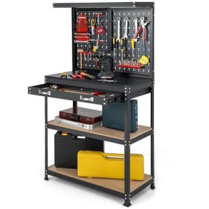Goplus Heavy-Duty Workbench with Drawer and Pegboard